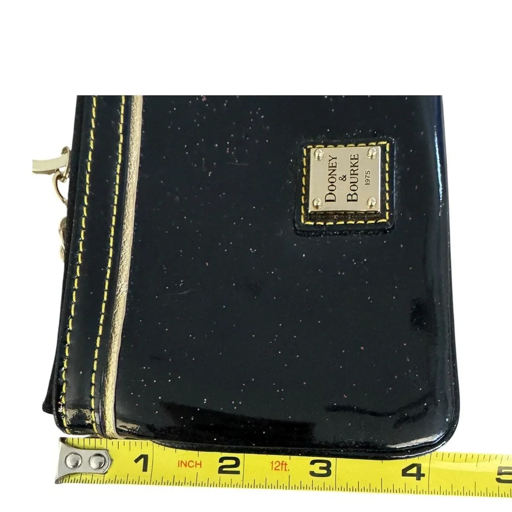 Dooney & Bourke Black Glitter‎ Patent Leather Wristlet Pouch Key Ring Coin Purse